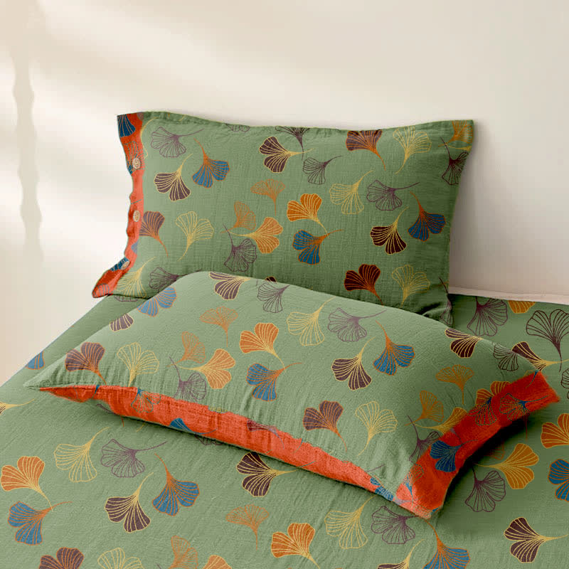 Copriletto reversibile in garza di cotone jacquard Ginkgo