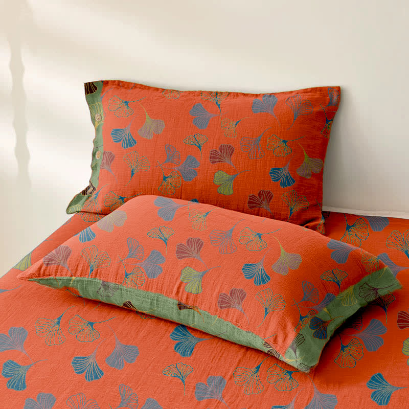 Copriletto reversibile in garza di cotone jacquard Ginkgo