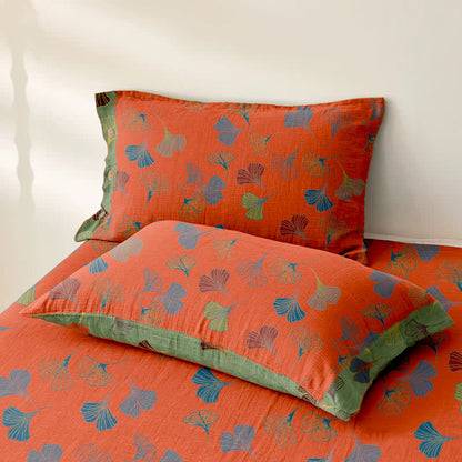 Copriletto reversibile in garza di cotone jacquard Ginkgo