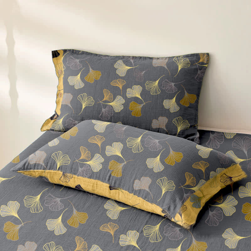 Copriletto reversibile in garza di cotone jacquard Ginkgo