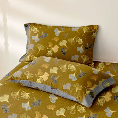 Copriletto reversibile in garza di cotone jacquard Ginkgo
