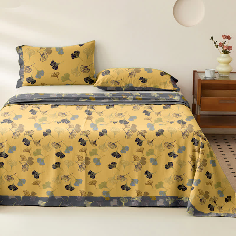 Copriletto jacquard in garza di cotone Ginkgo Biloba - Giallo chiaro - 2 federe - 102cm x 51cm - image 20