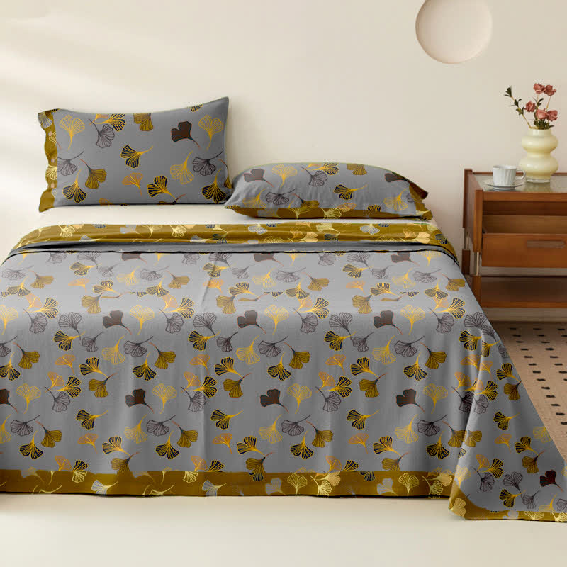 Copriletto jacquard in garza di cotone Ginkgo Biloba - Grigio - 2 federe - 102cm x 51cm - image 12