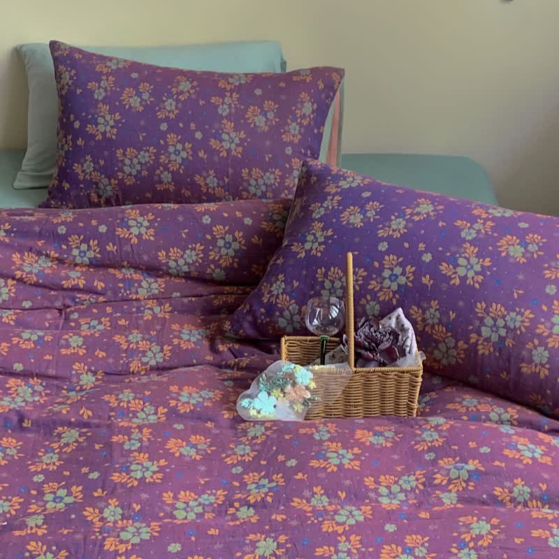 Set di biancheria da letto in jacquard di cotone floreale viola (4 pezzi)