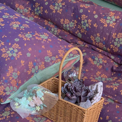 Set di biancheria da letto in jacquard di cotone floreale viola (4 pezzi)