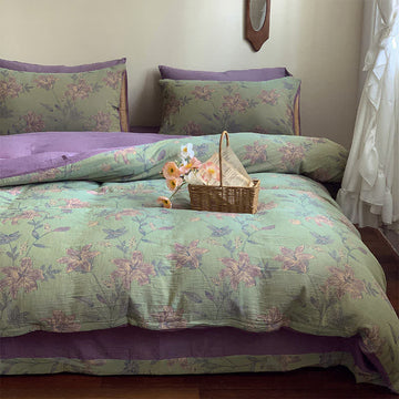 Set di biancheria da letto matrimoniale in jacquard di cotone Lily (4 pezzi)