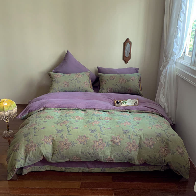 Set di biancheria da letto matrimoniale in jacquard di cotone Lily (4 pezzi)