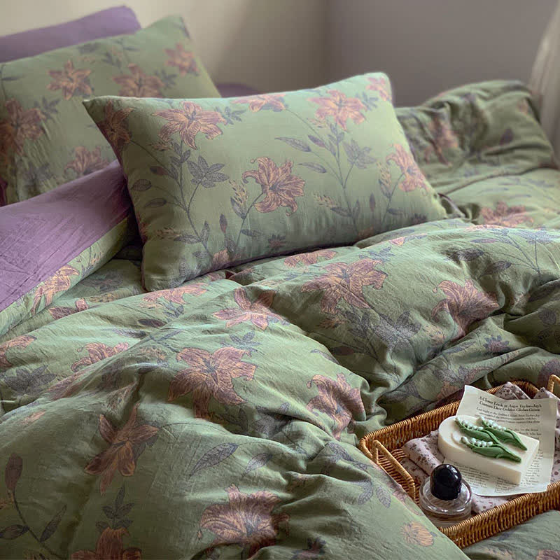 Set di biancheria da letto matrimoniale in jacquard di cotone Lily (4 pezzi)