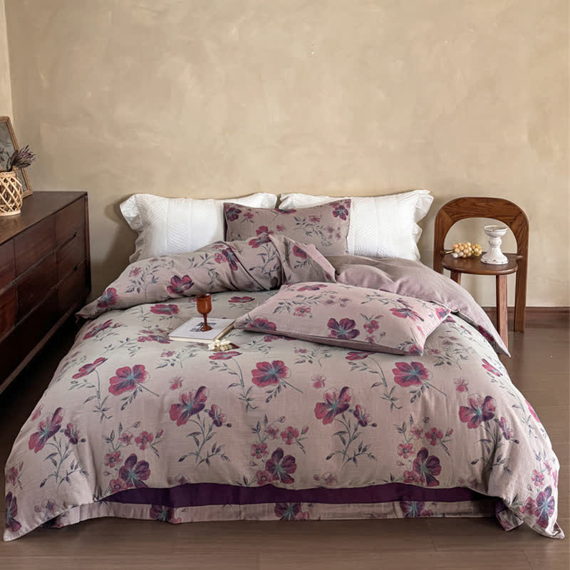 Set di biancheria da letto in garza di cotone ispirata alla natura (4 pezzi)
