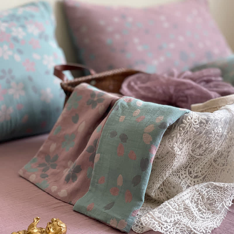 Set di biancheria da letto in garza di cotone con fiori di ciliegio (4 pezzi)