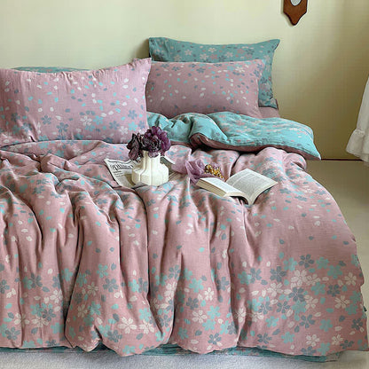 Set di biancheria da letto in garza di cotone con fiori di ciliegio (4 pezzi)