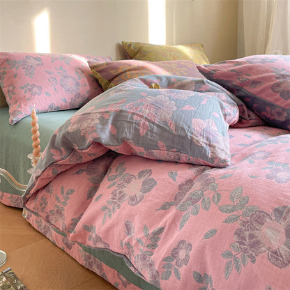 Set di biancheria da letto in garza di cotone con fiori di pesco (4 pezzi)