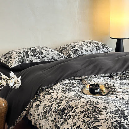 Set di biancheria da letto in cotone naturale Camellia nera (4 pezzi)