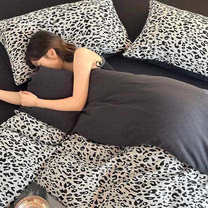Set di biancheria da letto in cotone naturale con stampa leopardata (4 pezzi)
