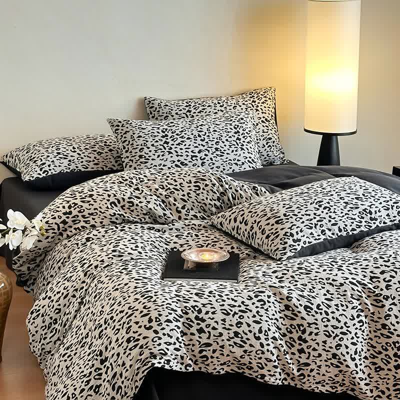 Set di biancheria da letto in cotone naturale con stampa leopardata (4 pezzi)