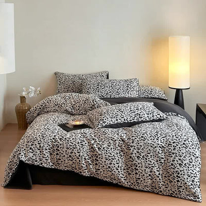 Set di biancheria da letto in cotone naturale con stampa leopardata (4 pezzi)