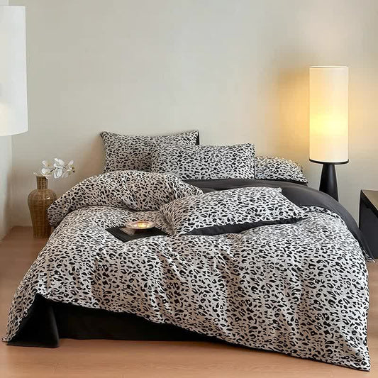 Set di biancheria da letto in cotone naturale con stampa leopardata (4 pezzi)