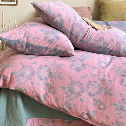 Set di biancheria da letto in garza di cotone con fiori di pesco (4 pezzi)