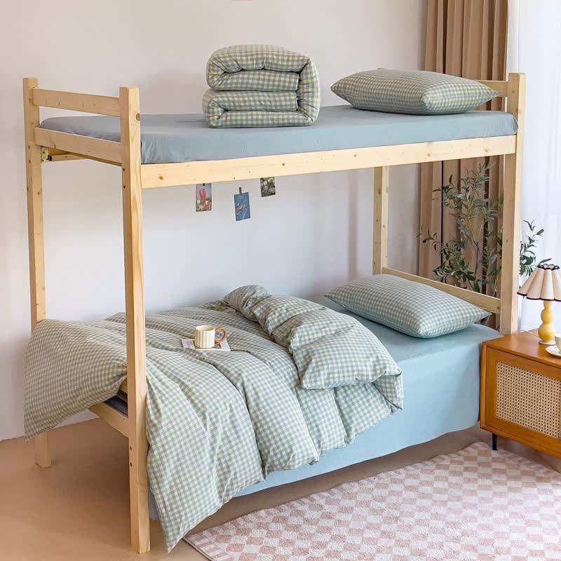 Set di biancheria da letto per dormitorio con copripiumino in cotone a quadri - Azzurro chiaro - Matrimoniale Extra Lungo - image 9