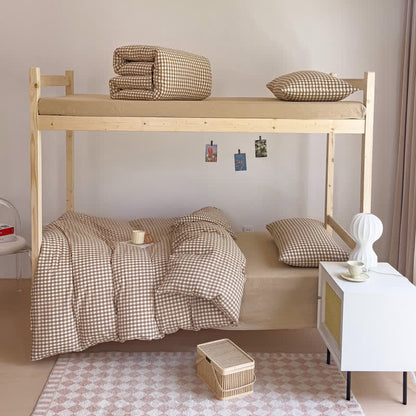 Set di biancheria da letto per dormitorio con copripiumino in cotone a quadri - Marrone - Matrimoniale Extra Lungo - image 11