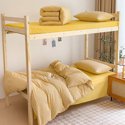 Set di biancheria da letto per dormitorio con copripiumino in cotone a quadri - Giallo - Matrimoniale Extra Lungo - image 4