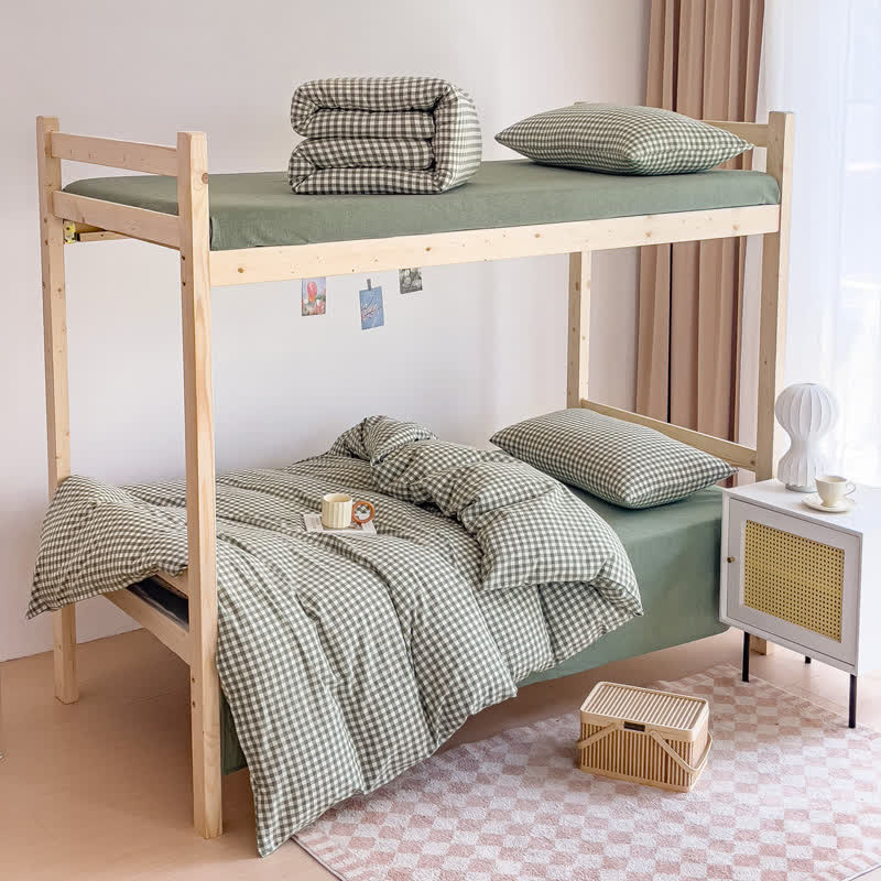 Set di biancheria da letto per dormitorio con copripiumino in cotone a quadri - Verde - Matrimoniale Extra Lungo - image 6