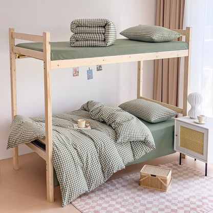 Set di biancheria da letto per dormitorio con copripiumino in cotone a quadri - Verde - Matrimoniale Extra Lungo - image 6