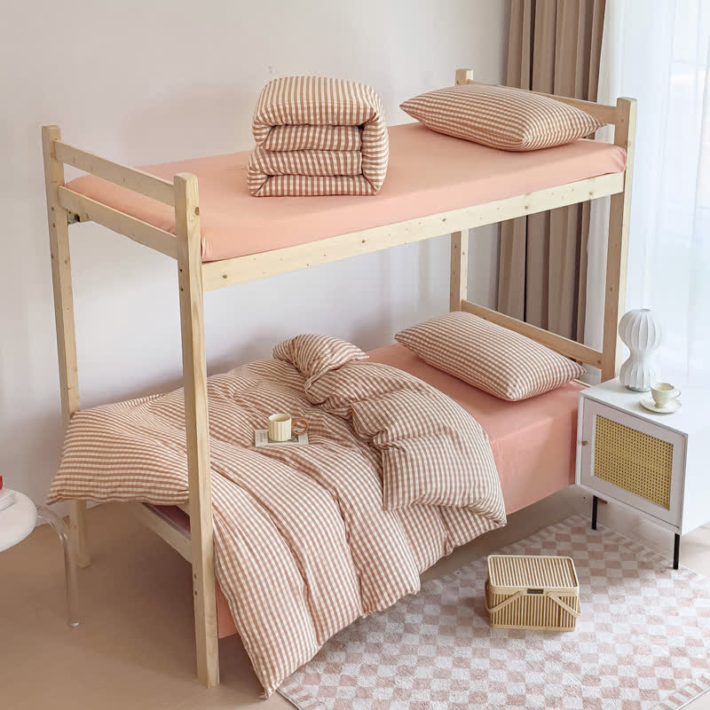 Set di biancheria da letto per dormitorio con copripiumino in cotone a quadri - Grigio Rosa - Matrimoniale Extra Lungo - image 20