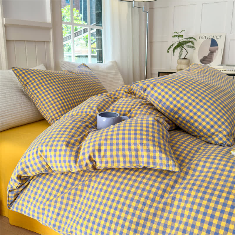Set di biancheria da letto per dormitorio con copripiumino in cotone a quadri - image 17