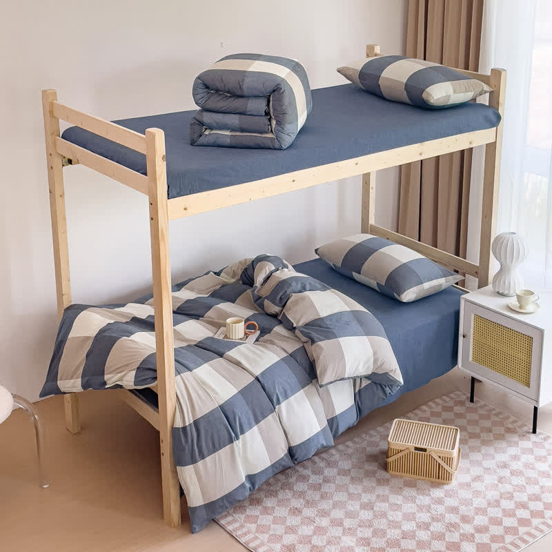 Set di biancheria da letto per dormitorio con copripiumino in stile semplice - Blu - Matrimoniale Extra Lungo - image 4