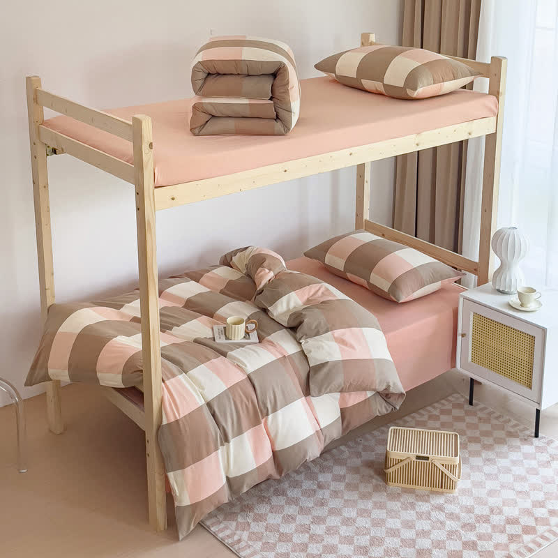 Set di biancheria da letto per dormitorio con copripiumino in stile semplice - Grigio Marrone - Matrimoniale Extra Lungo - image 9