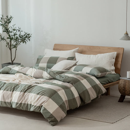 Set di biancheria da letto per dormitorio con copripiumino in stile semplice - Verde - Matrimoniale Extra Lungo - image 1