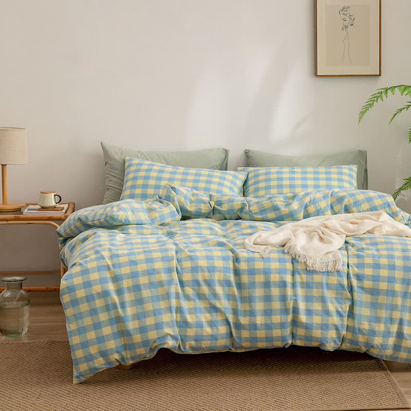 Set di biancheria da letto in cotone a quadri per dormitorio - image 5