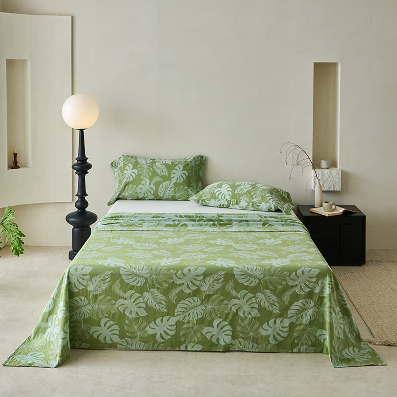 Copriletto in garza di cotone jacquard verde Monstera - Verde - 2 federe -  102cm x 51cm - image 5
