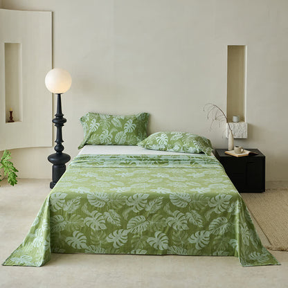 Copriletto in garza di cotone jacquard verde Monstera - Verde - 2 federe -  102cm x 51cm - image 5
