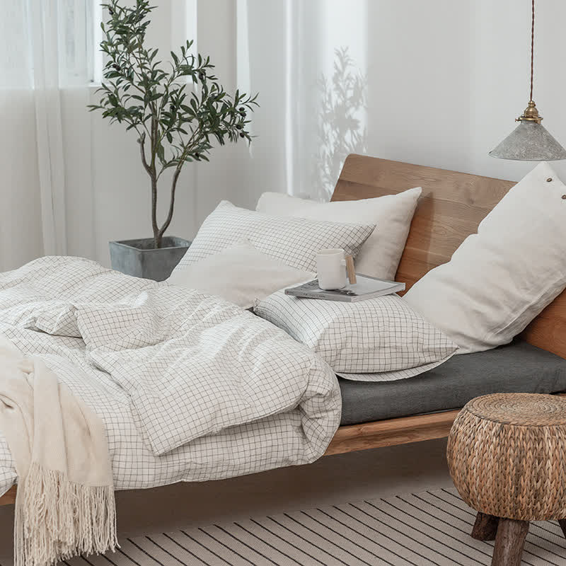 Set di biancheria da letto in cotone con motivo a griglia minimalista - image 5