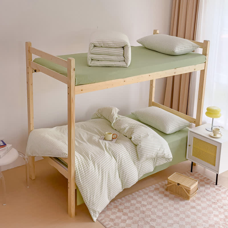 Set di biancheria da letto minimalista a righe in cotone per dormitorio - image 3