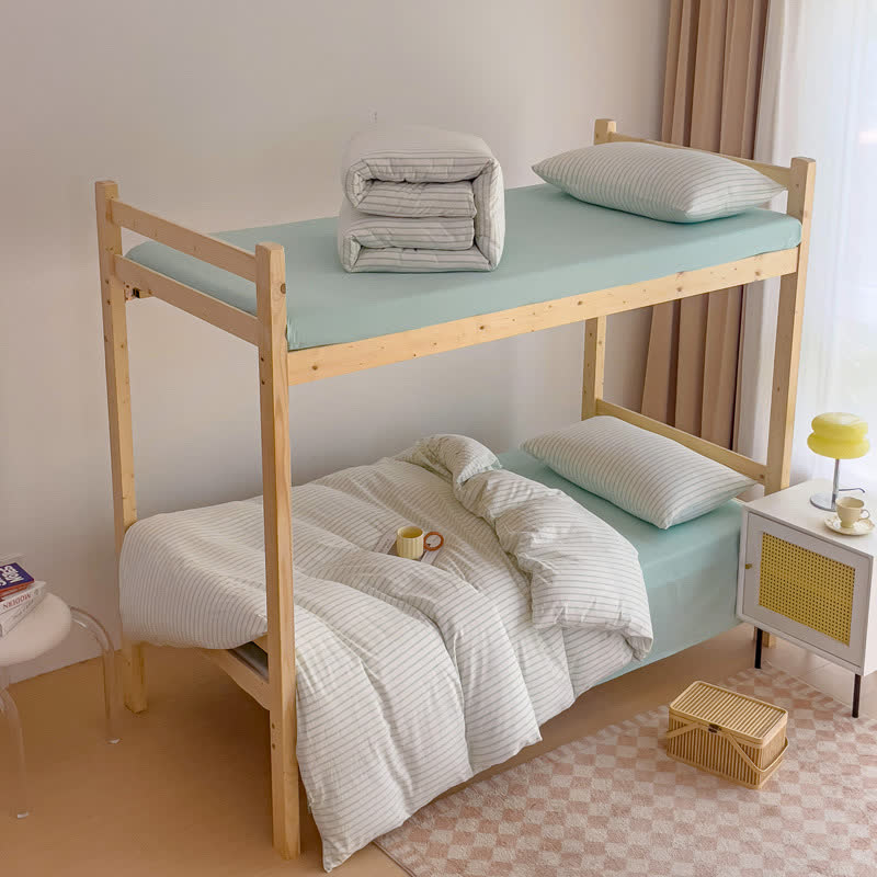 Set di biancheria da letto minimalista a righe in cotone per dormitorio - Blu Verde - Matrimoniale Extra Lungo - image 4