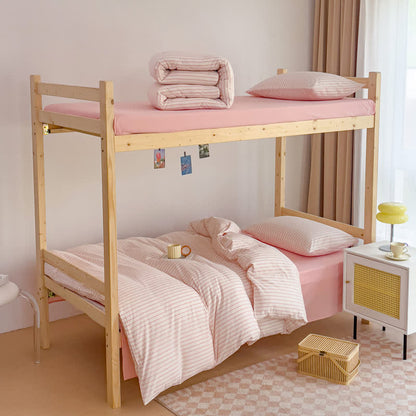Set di biancheria da letto minimalista a righe in cotone per dormitorio - Rosa - Matrimoniale Extra Lungo - image 6