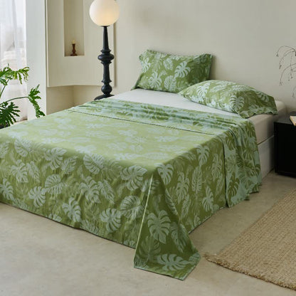 Copriletto in garza di cotone jacquard verde Monstera - image 6
