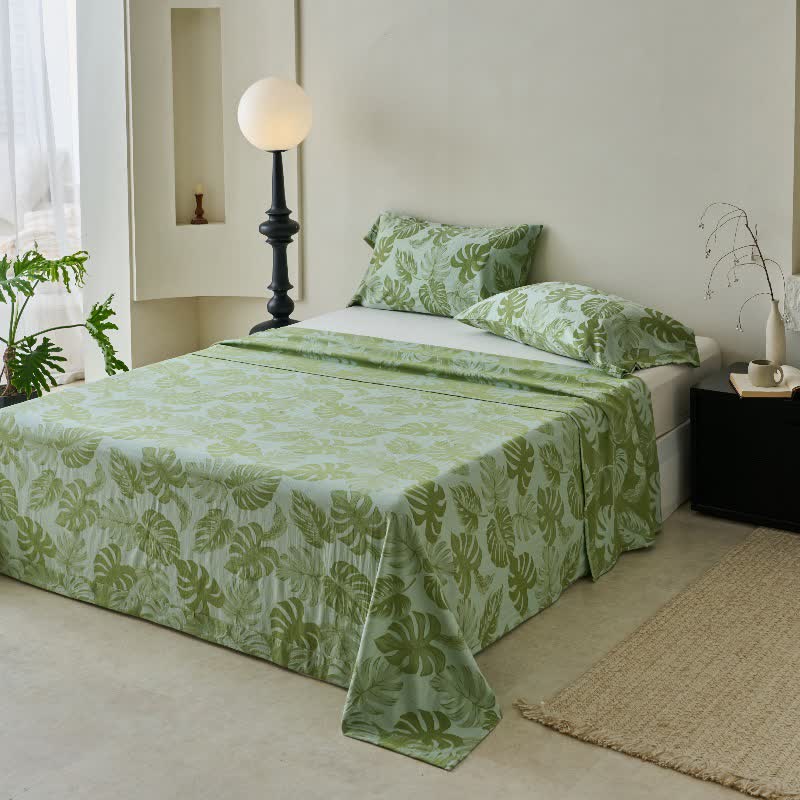 Copriletto in garza di cotone jacquard verde Monstera - image 2