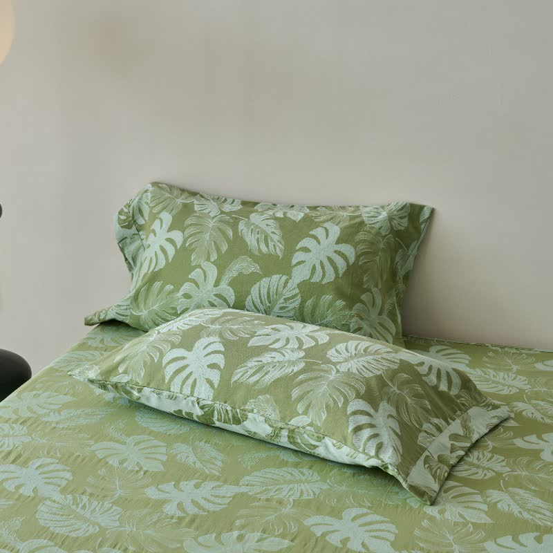 Copriletto in garza di cotone jacquard verde Monstera - image 7