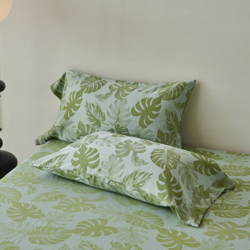 Copriletto in garza di cotone jacquard verde Monstera - image 3