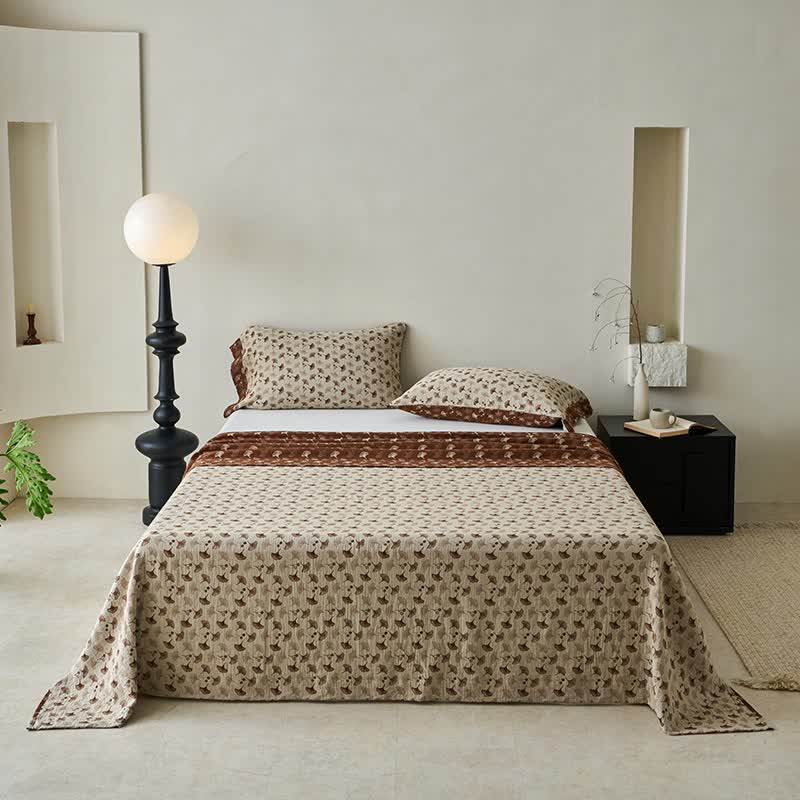 Copriletto in cotone naturale Ginkgo Biloba ispirato alla natura - Cachi - 2 federe - 102cm x 51cm - image 6