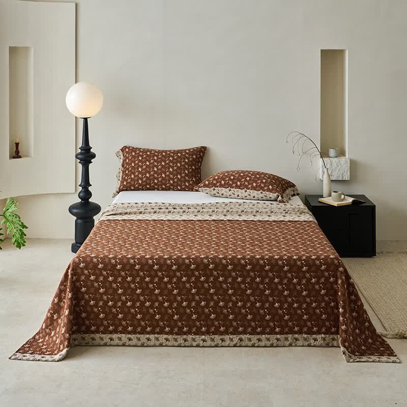 Copriletto in cotone naturale Ginkgo Biloba ispirato alla natura - Caffè leggero - 2 federe - 102cm x 51cm - image 18