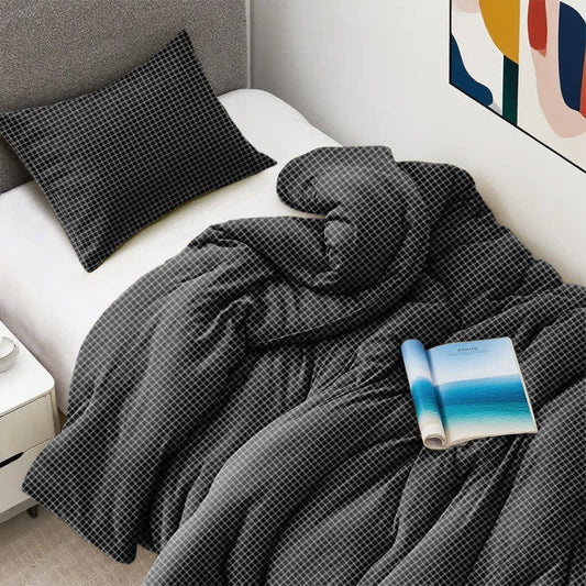 Set di biancheria da letto in cotone con motivo a griglia minimalista - image 1