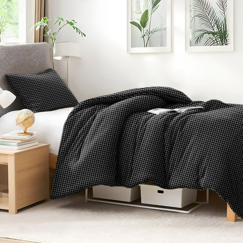 Set di biancheria da letto in cotone con motivo a griglia minimalista - image 2