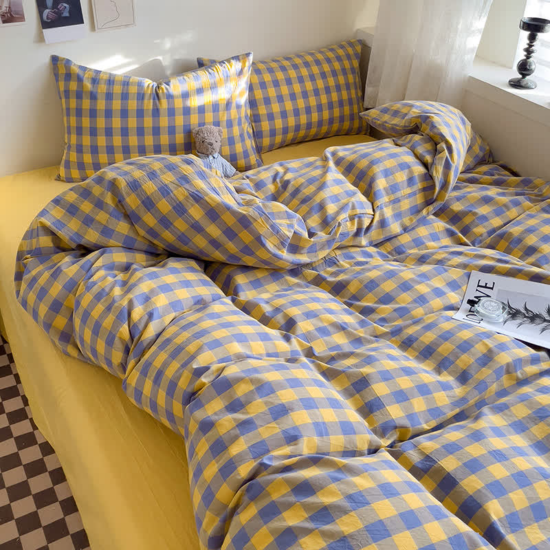 Set di biancheria da letto in cotone a quadri per dormitorio - image 4