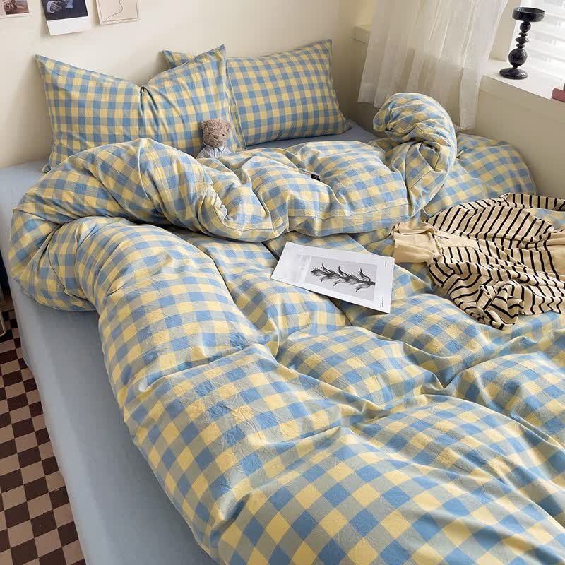 Set di biancheria da letto in cotone a quadri per dormitorio - image 6