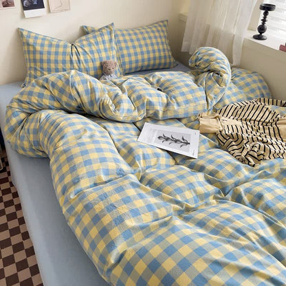 Set di biancheria da letto in cotone a quadri per dormitorio - image 6